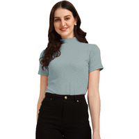 Wedani Women's Casual Solid Top with Short Sleeves Western Top (Small, Grey)