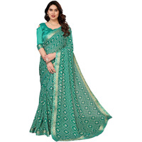 Yashika Women's Printed Georgette Saree With Lace Border and Unstitched Blouse Material (AZ-YS-P1-GOMTI GREEN)