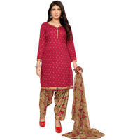 Yashika Women's Printed Dress Material - Unstitched Crepe Fabric Kurti, Pants & Dupatta Set (AZ-YS-P1-SOHA RED)