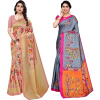 Yashika Women's Combo Art Silk Printed Saree With Blouse Piece Pack Of 4(AIR PEACH-DANDIYA GREY)