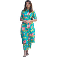 ANNI DESIGNER Women's Rayon Viscose Straight Printed Kurta with Pant (Ladat Green_L_Green_Large)