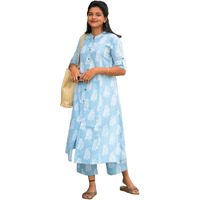 ANNI DESIGNER Women's Rayon Viscose Straight Printed Kurta with Pant (KOPEK Sky_M_Sky Blue_Medium)