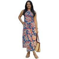 ANNI DESIGNER Women's Rayon Viscose Straight Printed Kurta with Pant (VCM Cerosin_S_Dark Blue_Small)