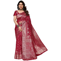 Yashika Women's Banarasi Kanjivaram Cotton Silk Saree with Unstitched Blouse Material (AZ-YS-P1-RAKSHITA MAROON)