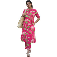 ANNI DESIGNER Women's Rayon Viscose Straight Printed Kurta with Pant (Ladat Pink_XL_Pink_X-Large)