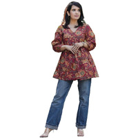 KLOSIA Women Printed Short Kurta (in, Alpha, M, Maroon)