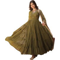 Wedani Georgette Sequins Embroidered Work Anrakali Kurta Set for Women Green