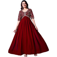 Wedani Georgette Embroidered Long Gown for Women Maroon
