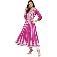 ANNI DESIGNER Women's Georgette Chikankari Embroidered Anarkali Kurti (Kari Pink-Nw1_XL_Dark Pink_X-Large)