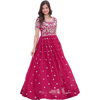 Wedani Faux Georgette Embroidered Work Anarkali Kurta Set for Women (in, Alpha, M, Regular, Pink)