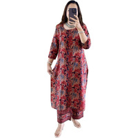 ANNI DESIGNER Women's Rayon Viscose Straight Printed Kurta with Pant (Palhar Red_XXL_Red_XX-Large)