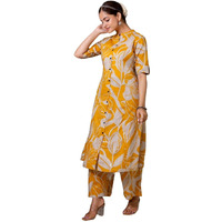 ANNI DESIGNER Women's Rayon Viscose Straight Printed Kurta with Palazzo (Diboli Yellow_XXL_Yellow_XX-Large)