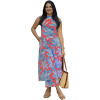 ANNI DESIGNER Women's Rayon Viscose Straight Printed Kurta with Pant (VCM Peach_S_Peach_Small)