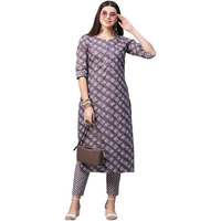 ANNI DESIGNER Women's Cotton Blend Printed Straight Kurta with Pant (Funnu Purple-NwFB08_M_Purple_Medium)
