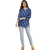 KLOSIA Women Printed Short Kurta (in, Alpha, 2XL, Indigo Blue)
