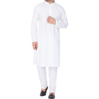 VASTRAMAY Men's White Cotton Linen Blend Kurta and Pyjama Set_VASMK007WHnPLBBL_54