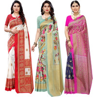 Yashika Women's Combo Art Silk Saree with Blouse Piece-Pack of 3(AAMRAPALI RED-AIR Light Green-Metro Navy) Multicolor-01