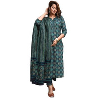 Yashika Checkered Regular Printed Cotton Blend Straight Kurta Pant Dupatta Set-Stylish Ethnic Wear for Women (AZ-YS-OG-KS2116-Parent_Green