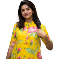 ANNI DESIGNER Women's Rayon Viscose Straight Printed Kurta with Pant (Ladat Yellow-VKS01_M_Yellow_Medium)
