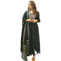 ANNI DESIGNER Women's Rayon Viscose Printed Anarkali Kurta with Pant & Dupatta (Kanota Black-VKS01_XXL_Green_XX-Large)