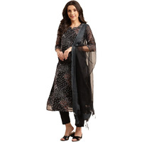 ANNI DESIGNER Women's Georgette Straight Printed Kurta with Pant & Dupatta (Pivis Black-NWG_XL_Black_X-Large)