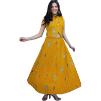 ANNI DESIGNER Women's Rayon Viscose Printed Skirt and Top Dress Set (Bijapur Yellow-VKS01_L_Yellow_Large)