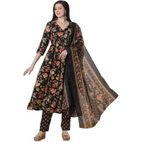 ANNI DESIGNER Women's Rayon Viscose Printed Anarkali Kurta with Pant & Dupatta (Belono Black-VKS01_XL_Black_X-Large)