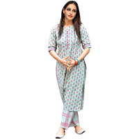 ANNI DESIGNER Women's Cotton Printed Straight Kurta with Palazzos & Dupatta (DEB-Cotton SET9_XL) Multicolour