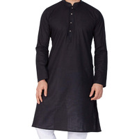 VASTRAMAY Men's Black Cotton Linen Blend Kurta_VASMK007BL_40