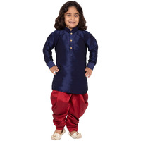 VASTRAMAY Bottle Green Cotton Silk Boys Dhoti Kurta Set Dress(6-7 Years)