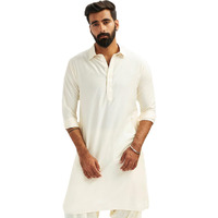 VASTRAMAY Men's Cream Viscose Pathani Kurta Only, Traditional Pathani in Soft Comfortable Feel Viscose Fabric for Weddings, Ethnic Outfit