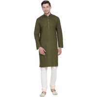 VASTRAMAY Men's Green Cotton Linen Blend Kurta Pyjama Set_VASMK007MInPLBCR_44