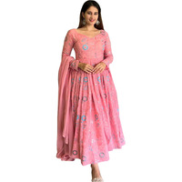 Women Floral Print Anarkali Kurta With Pant and Dupatta (Medium) (XL, Ligth Pink) (M, Ligth Pink)