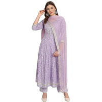 ANNI DESIGNER Women's Cotton Blend Embroidered Regular Kurta with Pant & Dupatta (HITMYN-Purple Small)