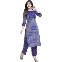 ANNI DESIGNER Women's Cotton Blend Printed Straight Kurta with Pant (Punya Blue-CMD_L_Blue_Large)