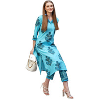 ANNI DESIGNER Women's Rayon Blend Straight Printed Kurta with Pant (Cheer Blue_XXL_Blue_XX-Large)