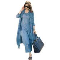 ANNI DESIGNER Women's Rayon Blend Straight Solid Kurta with Pant & Dupatta (Raja Saab Light Blue-VKS01_L_Light Blue_Large)