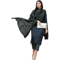 ANNI DESIGNER Women's Cotton Blend Straight Printed Kurta with Pant & Dupatta (Vakula Green_L_Green_Large)