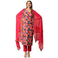 ANNI DESIGNER Women's Cotton Blend Printed Straight Kurta with Pant & Dupatta (Axel Red_XXL_Red_XX-Large)