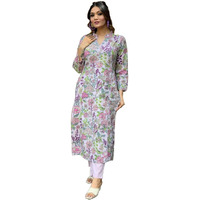 ANNI DESIGNER Women's Rayon Blend Straight Printed Kurta with Pant (RAINCOL-Multi_XXL_Multi_XX-Large) Multicolour