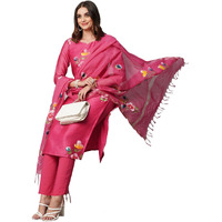 ANNI DESIGNER Women's Cotton Blend Straight Printed Kurta with Pant & Dupatta (Natkat Pink_L_Pink_Large)