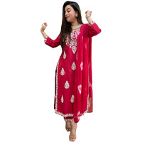 ANNI DESIGNER Women's Rayon Blend Straight Embroidered Kurta with Pant & Dupatta (SABYA Pink_L_Pink_Large)