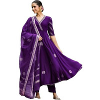 ANNI DESIGNER Women's Rayon Blend Anarkali Printed Kurta with Pant & Dupatta (Berlin BEGANI_XL_Begani_X-Large)
