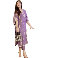 ANNI DESIGNER Women's Rayon Viscose Printed Pakistani Kurta with Pant Set (Vastarpur Purple_S_Purple_Small)