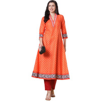 ANNI DESIGNER Women's Rayon Viscose Anarkali Printed Kurta with Pant (Karidos Orange-VKS02_XL_Orange_X-Large)