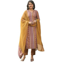 ANNI DESIGNER Women's Rayon Blend Straight Printed Kurta with Pant & Dupatta (MUKESH Multi_S_Multicolor_Small)