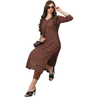 ANNI DESIGNER Women's Cotton Blend Straight Printed Kurta with Pant Set (Swami-Maroon_M_Maroon_Medium)