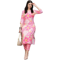 ANNI DESIGNER Women's Cotton Blend Straight Printed Kurta with Pant (Balu Pink_XL_Pink_X-Large)