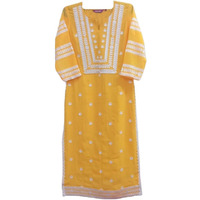 ANNI DESIGNER Women's Cotton Blend Straight Chikankari Embroidered Kurta (STHO-Mustard-NW_M_Mustard_Medium)