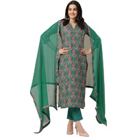 ANNI DESIGNER Women's Rayon Blend Straight Printed Kurta with Pant & Dupatta (Shaniya Green-NW_S_Green_Small)